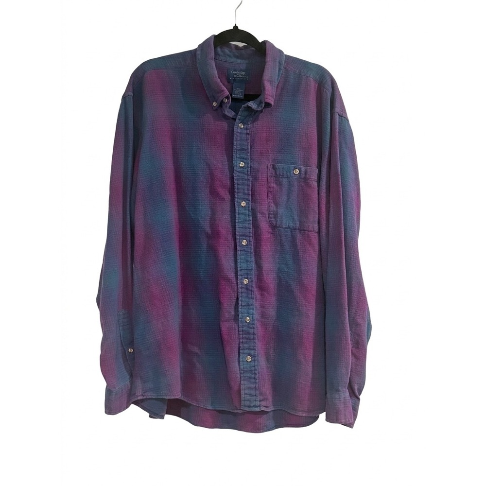 Cambridge Classics Mervyns Mens XXL Purple Teal Plaid Flannel Button Down Shirt